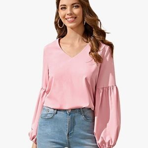 Make Me Chic Elegant Pink V-Neck Women's Top Size Large